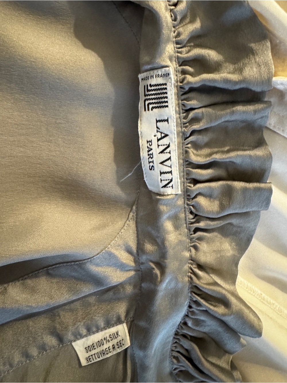 Lanvin Slate Gray 100% Silk Ruffle-Neck Shirt Jacket - Picture 3 of 4